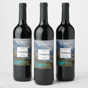 Étiquette Pour Bouteilles De Vin Montagnes alpines pittoresques Photo Monogramme Fa