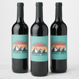 Étiquette Pour Bouteilles De Vin Montagnes pastel vintage appellent monogramme ciel