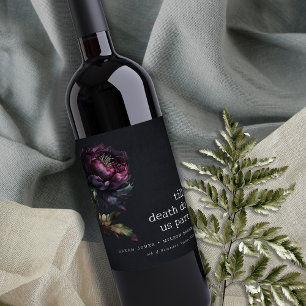 Étiquette Pour Bouteilles De Vin Moody Gothic violet foncé Mariage de pivoine noire