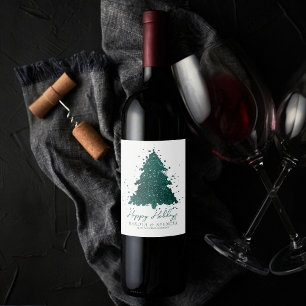 Étiquette Pour Bouteilles De Vin Moody Joyeux Noël Arbre Turquoise profond de min