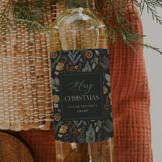 Étiquette Pour Bouteilles De Vin Moody Winter Botanical Personnalisé Noël