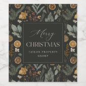 Étiquette Pour Bouteilles De Vin Moody Winter Botanical Personnalisé Noël (Étiquettes simples)