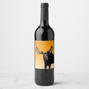 Étiquette Pour Bouteilles De Vin Moose at Sunset - Art original de la faune