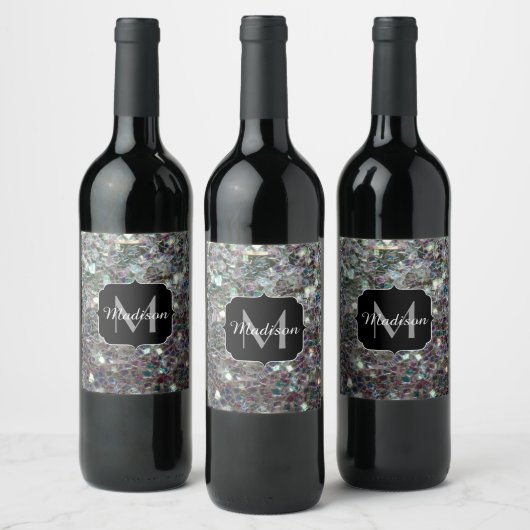 Étiquette Pour Bouteilles De Vin Mosaïque argentée brillante (Bouteilles)