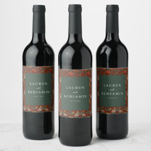 Étiquette Pour Bouteilles De Vin Motif Aviaire Floral Rouge Élégant