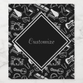 Étiquette Pour Bouteilles De Vin Motif Black & White Instruments (Étiquettes simples)