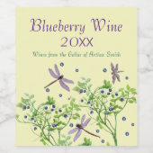Étiquette Pour Bouteilles De Vin Motif de bleuets avec libellules (Étiquettes simples)