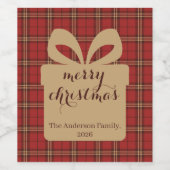 Étiquette Pour Bouteilles De Vin Motif de Noël Rouge Plaid - (Étiquettes simples)