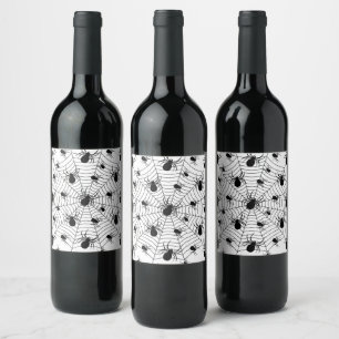 Étiquette Pour Bouteilles De Vin Motif d'Halloween Black White araignées