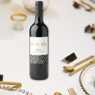 Étiquette Pour Bouteilles De Vin Motif Feuille botanique M & Mme Nom Date