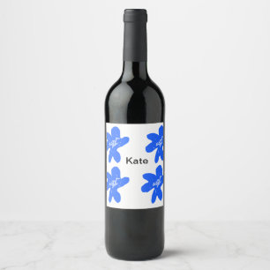 Étiquette Pour Bouteilles De Vin Motif floral bleu aquarelle ajouter nom