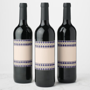 Étiquette Pour Bouteilles De Vin Motif géométrique diamant en bleu marine et beige
