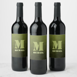 Étiquette Pour Bouteilles De Vin Motif géométrique en maille de vert olive de l'arm