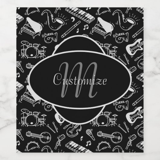 Étiquette Pour Bouteilles De Vin Motif Monogramme Black & White Instruments (Étiquettes simples)