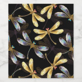 Étiquette Pour Bouteilles De Vin Motif sans couture avec libellules d'or (Étiquettes simples)