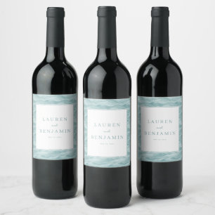 Étiquette Pour Bouteilles De Vin Motif Vague de Sarcelle Sérène