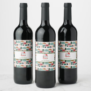 Étiquette Pour Bouteilles De Vin Motifs de boîtes-cadeaux de Noël colorés