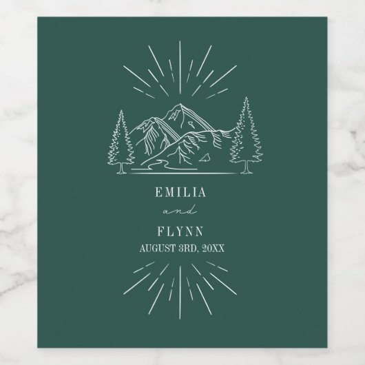 Étiquette Pour Bouteilles De Vin Mountain Line Art Emerald Mariage (Étiquettes simples)