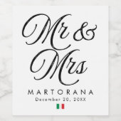 Étiquette Pour Bouteilles De Vin Mr and Mrs Personalized Italian Wedding (Étiquettes simples)