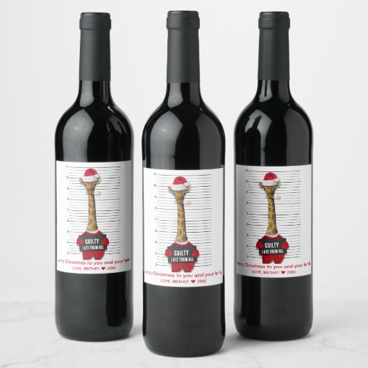 Étiquette Pour Bouteilles De Vin Mugshot Guilty Funny Giraffe Noël (Bouteilles)