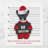 Étiquette Pour Bouteilles De Vin Mugshot Mauvais Père Noël Chien Drôle Noël (Étiquettes simples)