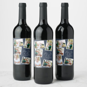 Étiquette Pour Bouteilles De Vin Multi photo moderne élégant script bleu marine