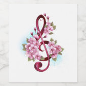 Étiquette Pour Bouteilles De Vin Musical treble clef notes with sakura flowers (Étiquettes simples)