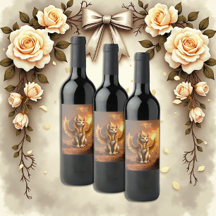 Étiquette Pour Bouteilles De Vin Mystical Winged Cat Sphinx - Art Imaginaire égypti