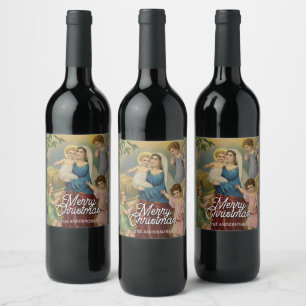 Étiquette Pour Bouteilles De Vin Nativité classique Marie Bébé Jésus Anges