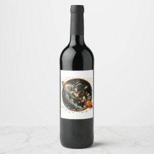Étiquette Pour Bouteilles De Vin Navire à fusée Astronaut français de Bulldog