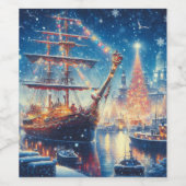 Étiquette Pour Bouteilles De Vin Navire à quai Noël/hiver (Étiquettes simples)