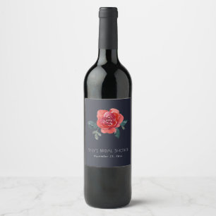ÉTIQUETTE POUR BOUTEILLES DE VIN NAVY ROUGE VERT ROSE FLEURALE MARIAGE