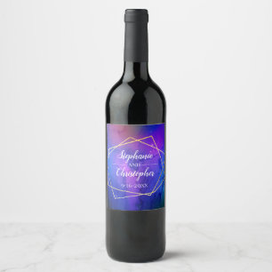 Étiquette Pour Bouteilles De Vin Nebula violette Art Celestial Mariage d'or géométr
