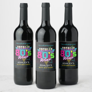 Étiquette Pour Bouteilles De Vin Neon des années 80, Anniversaire Vintage de Retro