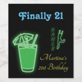Étiquette Pour Bouteilles De Vin Neon Green 21e anniversaire (Étiquettes simples)