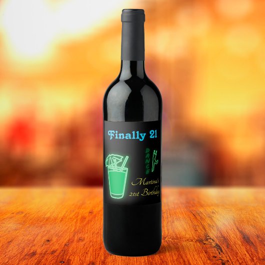 Étiquette Pour Bouteilles De Vin Neon Green 21e anniversaire
