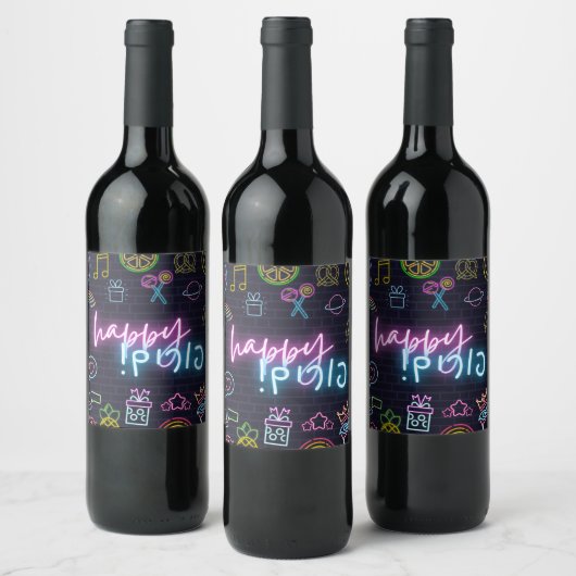 Étiquette Pour Bouteilles De Vin Neon Purim (Bouteilles)