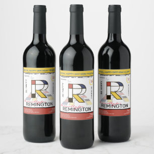 Étiquette Pour Bouteilles De Vin Neoplasticisme Art Abstrait Monogramme. Lettre R