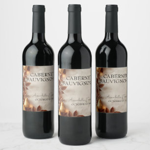 Étiquette Pour Bouteilles De Vin Noces d'automne aux poires dorées et feuilles d'ol