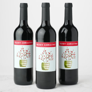 Étiquette Pour Bouteilles De Vin Noël à l'aquarelle de Red Berries