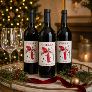 Étiquette Pour Bouteilles De Vin Noël aquarelle rouge noeud pois festif de Noël