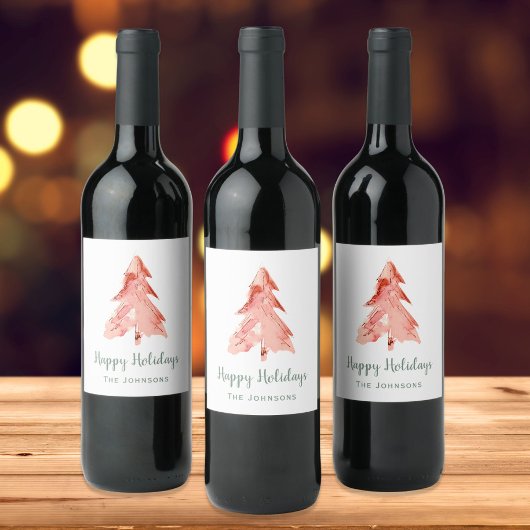 Étiquette Pour Bouteilles De Vin Noël Arbre à pin Aquarelle vacances