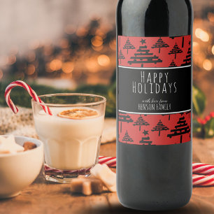 Étiquette Pour Bouteilles De Vin Noël Arbre Noir Rouge Festif Personnalisable