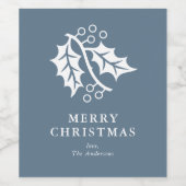 Étiquette Pour Bouteilles De Vin Noël bleu Holly et Berries (Étiquettes simples)