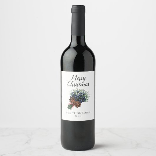 Étiquette Pour Bouteilles De Vin Noël Bouquet Pine Cône (Devant)