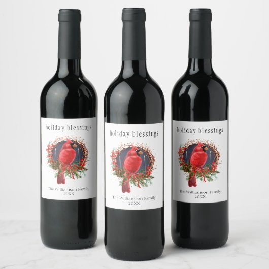 Étiquette Pour Bouteilles De Vin Noël Cardinal Rouge Yule Solstice Boho Holiday (Bouteilles)