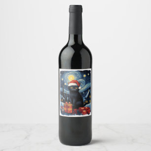 Étiquette Pour Bouteilles De Vin Noël Chat noir Starry Nuit Van Gogh Retro Ca