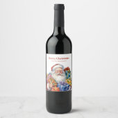 Étiquette Pour Bouteilles De Vin Noël classique de Jolly Santa Claus (Devant)