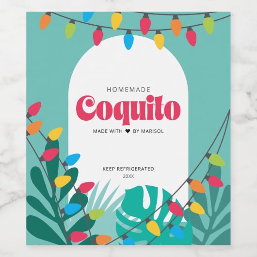 Étiquette Pour Bouteilles De Vin Noël de Coquito tropical (Étiquettes simples)