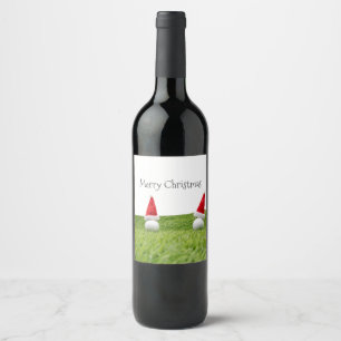 Étiquette Pour Bouteilles De Vin Noël de golf avec balle de golf et chapeau de Sant